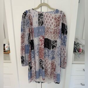 Aritzia Patchwork Print Mini Dress in Blue, Black, Rust